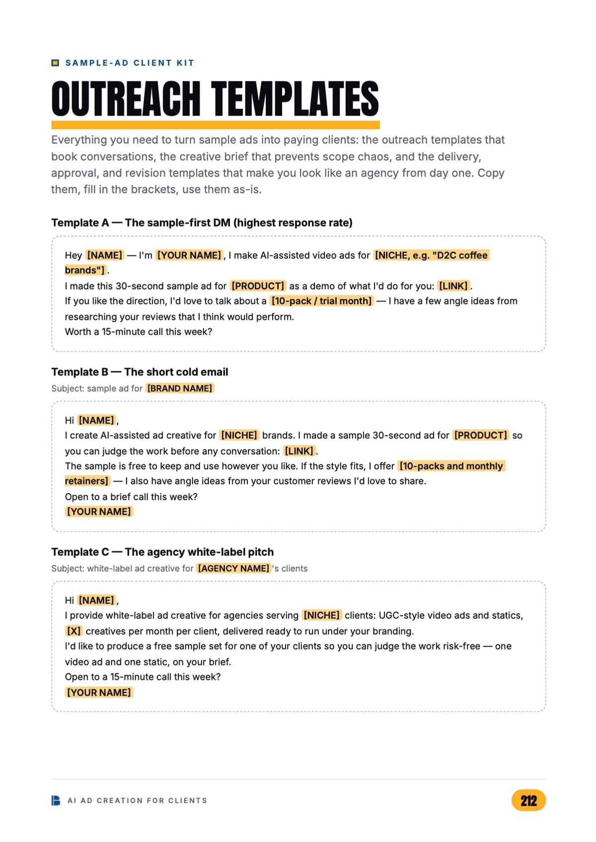 Sample-ad outreach templates