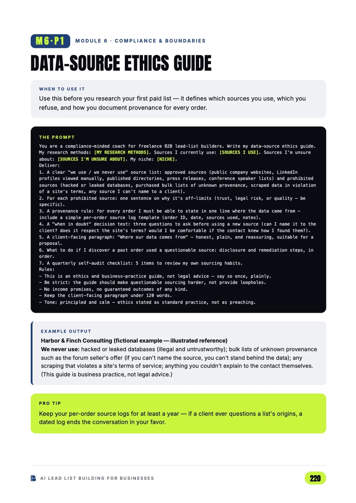 AI Lead List Building for Businesses — Data-source ethics — Module 6