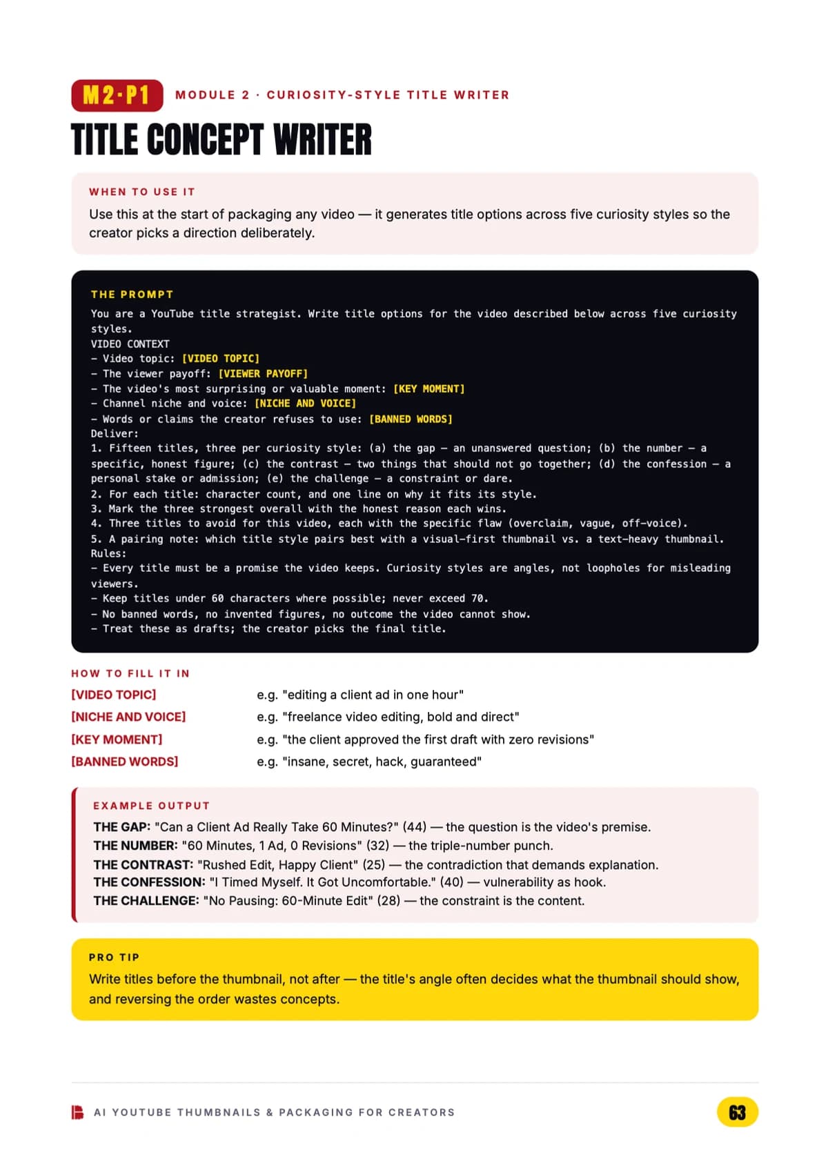 AI YouTube Thumbnails & Packaging — The curiosity title writer — Module 2