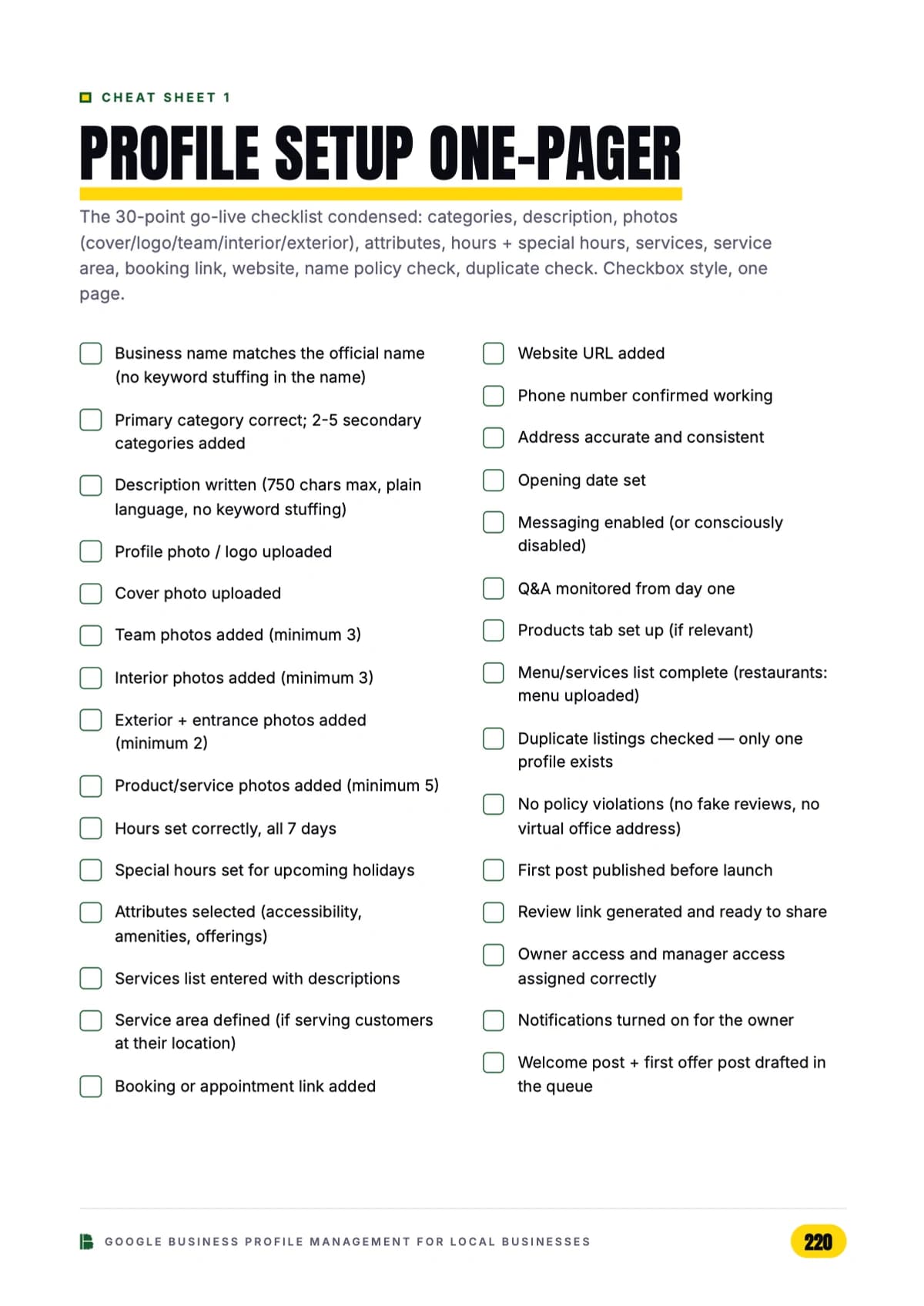 Cheat Sheet 1 — the profile setup one-pager